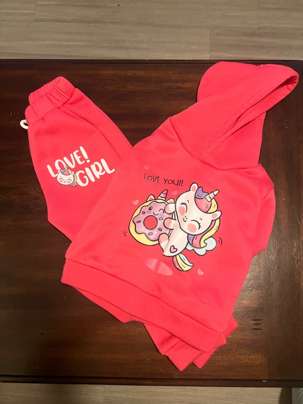 Girls Unicorn Hoodie & Sweatpants Set – Pink – Cute Donut Graphic
